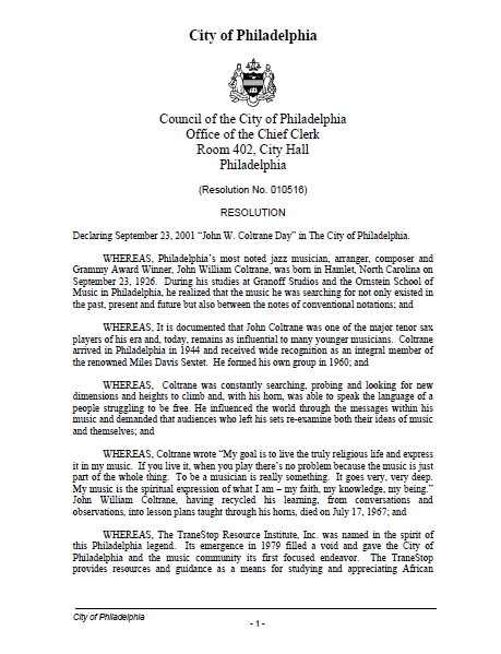 City Council Resolution - June 2001