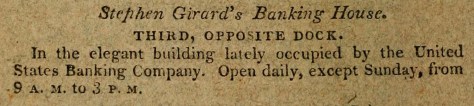 Stephen Girard's Bank - J. A. Paxton Directory -1813